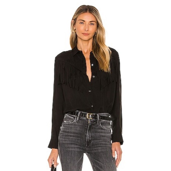 Rails Dallas Fringe Button Down Shirt Size XXS XS Black Western - Picture 2 of 9